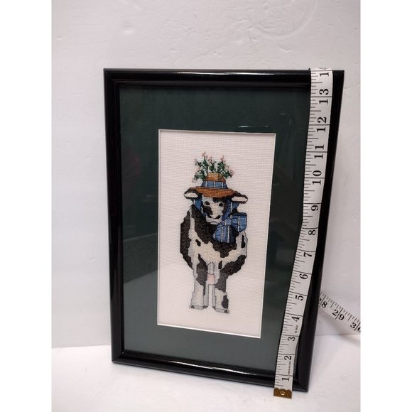 Completed Cross Stitch Cow, Vintage Framed Needlepoint, Country Farmhouse Art - Picture 5 of 7